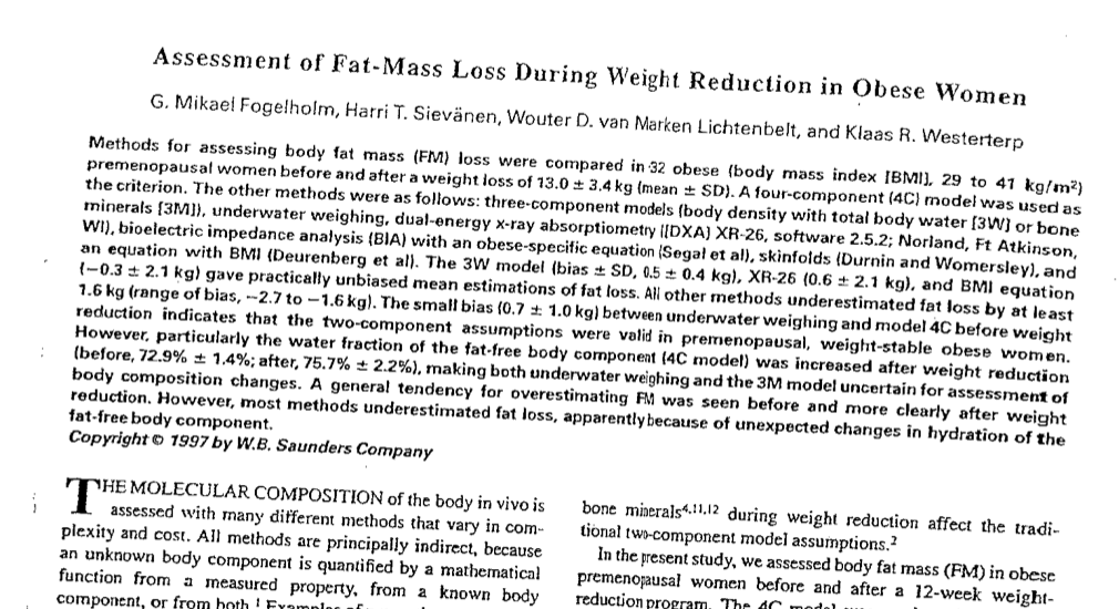 Study first page: Assessment of fat-mass loss during weight reduction in obese women