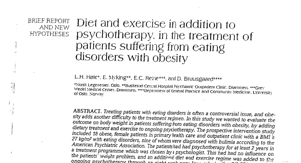 Study first page: Diet and exercise in addition to psychotherapy in the treatment of patients suffering from eating disorders with obesity