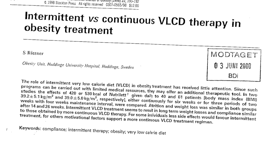 Study first page: Intermittent vs continuous VLCD therapy in obesity treatment