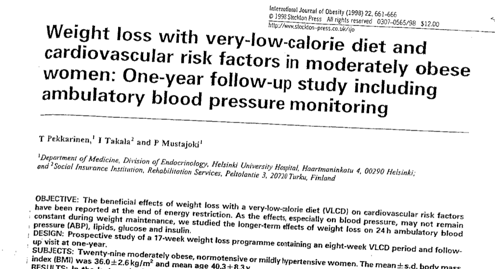 Study first page: Weight loss with very-low-calorie diet and cardiovascular risk factors in moderately obese women