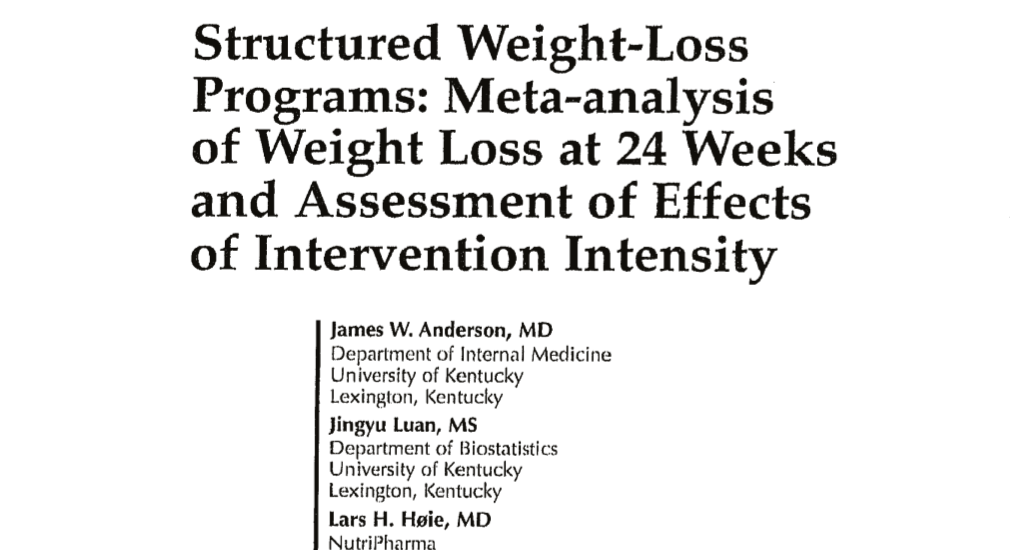 Study first page: Structured weight-loss programs: meta-analysis of weight loss at 24 weeks