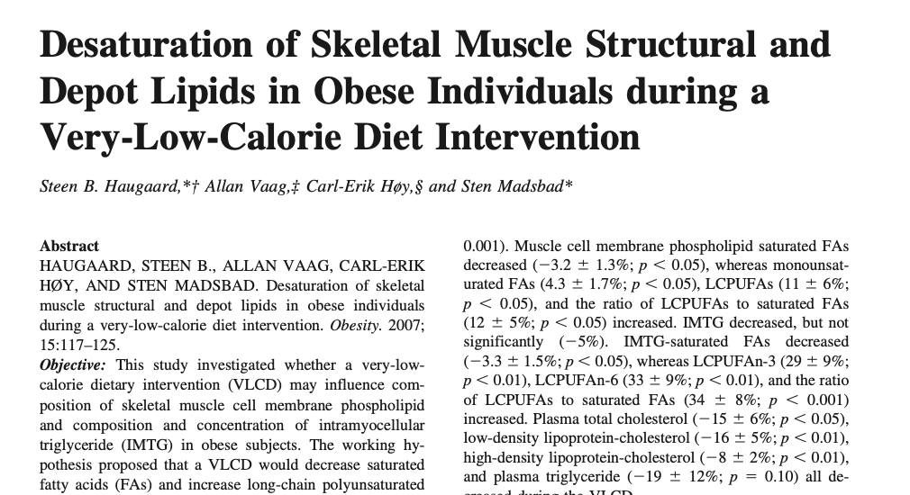 Study first page: Desaturation of skeletal muscle structural and depot lipids in obese individuals during a very-low-calorie diet