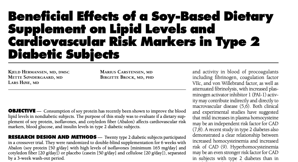 Study first page: Beneficial effects of a soy-based dietary supplement on lipid levels and cardiovascular risk markers in type 2 diabetic subjects