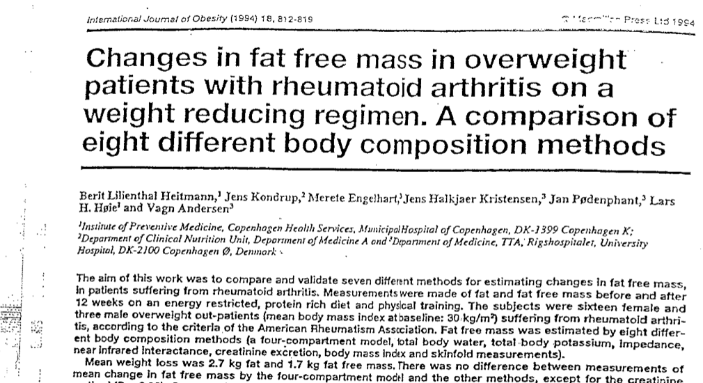 Study first page: Changes in fat free mass in overweight patients with rheumatoid arthritis