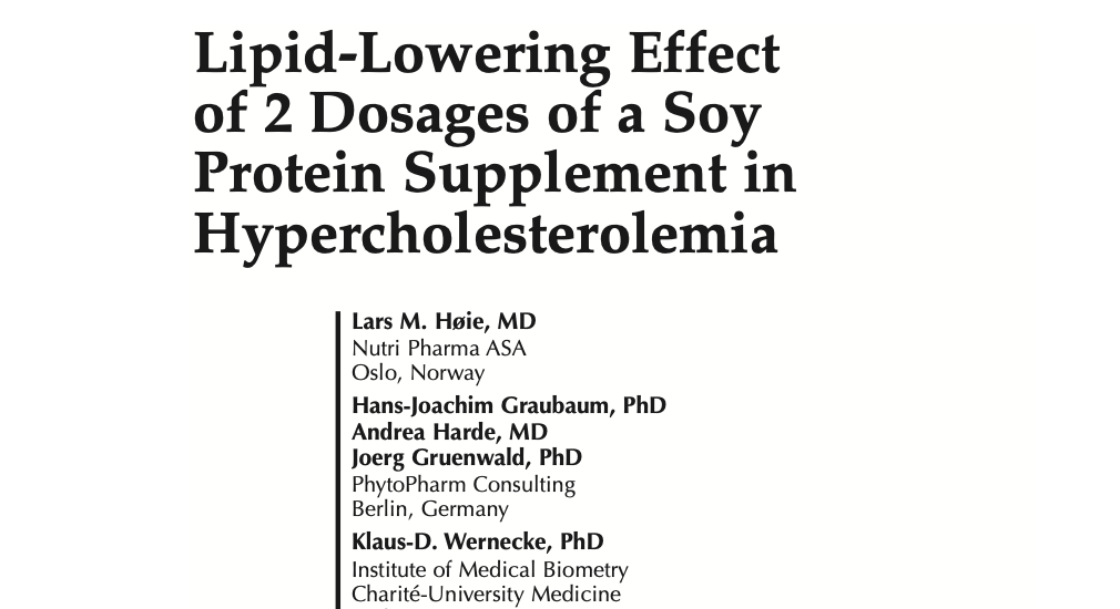 Study first page: Lipid-lowering effect of 2 dosages of a soy protein supplement in hypercholesterolemia