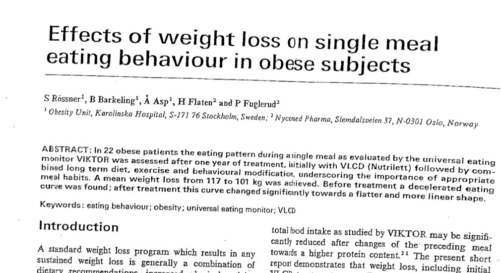 Study first page: Effects of weight loss on single meal eating behaviour in obese subjects