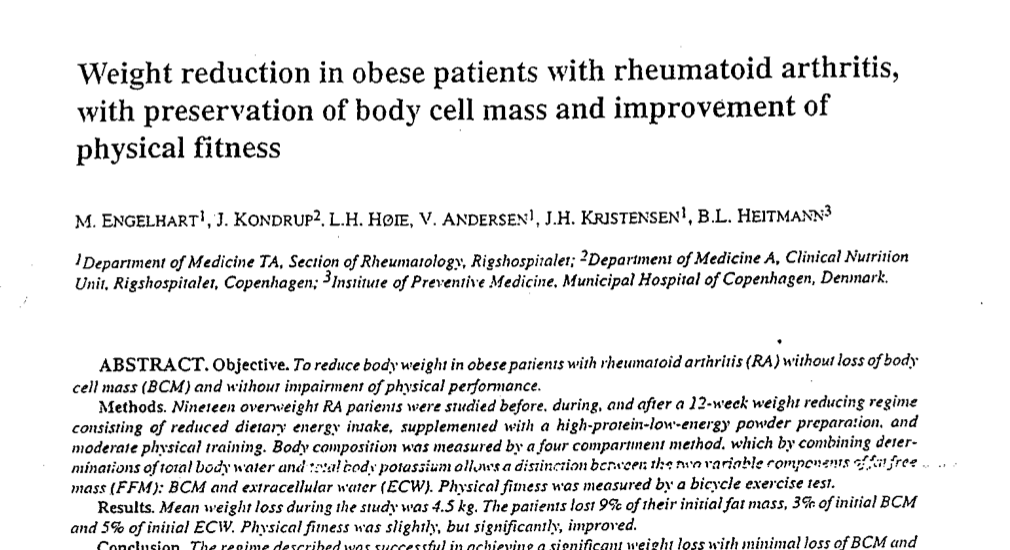Study first page: Weight reduction in obese patients with rheumatoid arthritis